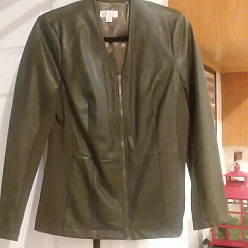 Faux leather blazer, olive green